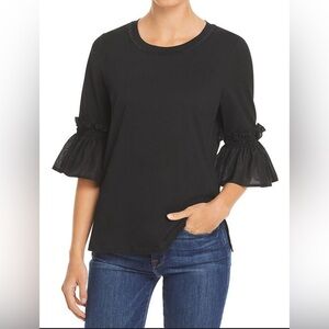 Kobi Halperin Black top 3/4 bell ruffle Sleeves round neck side slits Size M
